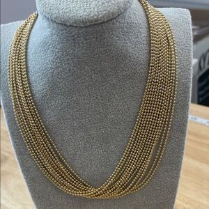 Elegant multi stand Gold tone Beaded Necklace 13” long w/ 3 “ extender